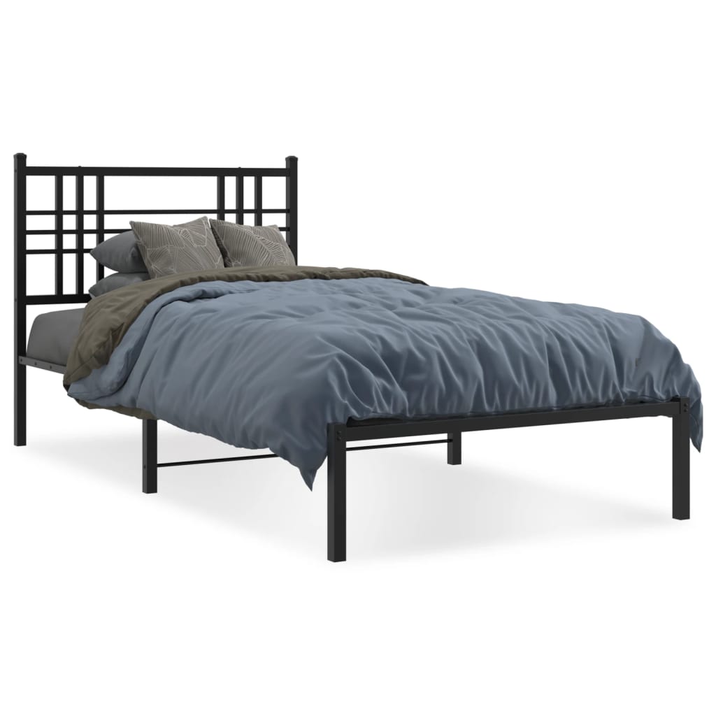 Bedframe met hoofdbord metaal zwart 100x190 cm is nu te koop bij PeponiXL, paradijselijk wonen!