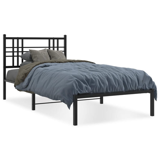Bedframe met hoofdbord metaal zwart 100x190 cm is nu te koop bij PeponiXL, paradijselijk wonen!