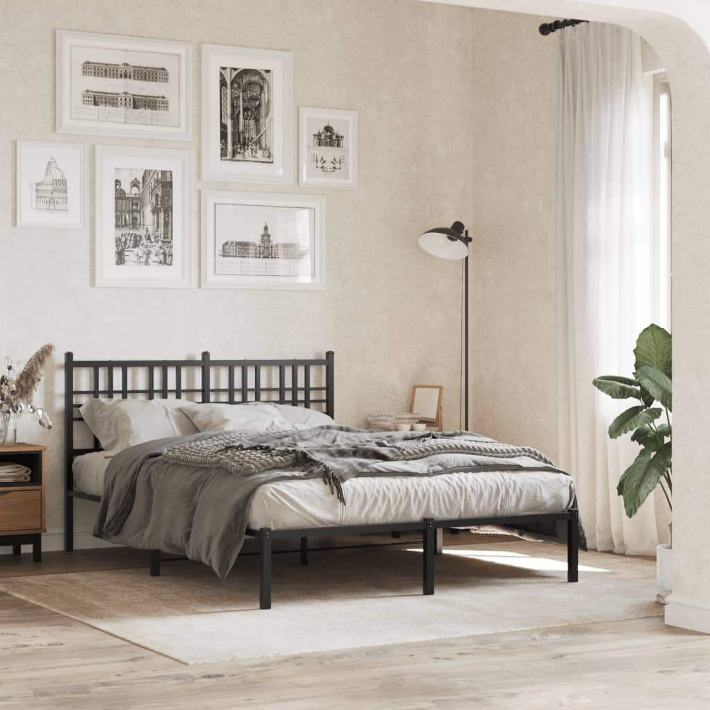 Bedframe met hoofdbord metaal zwart 120x190 cm is nu te koop bij PeponiXL, paradijselijk wonen!