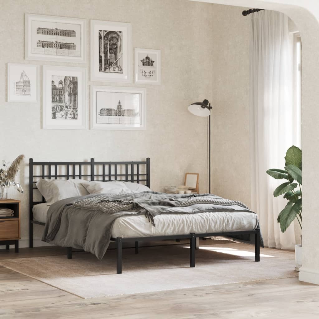 Bedframe met hoofdbord metaal zwart 120x200 cm is nu te koop bij PeponiXL, paradijselijk wonen!