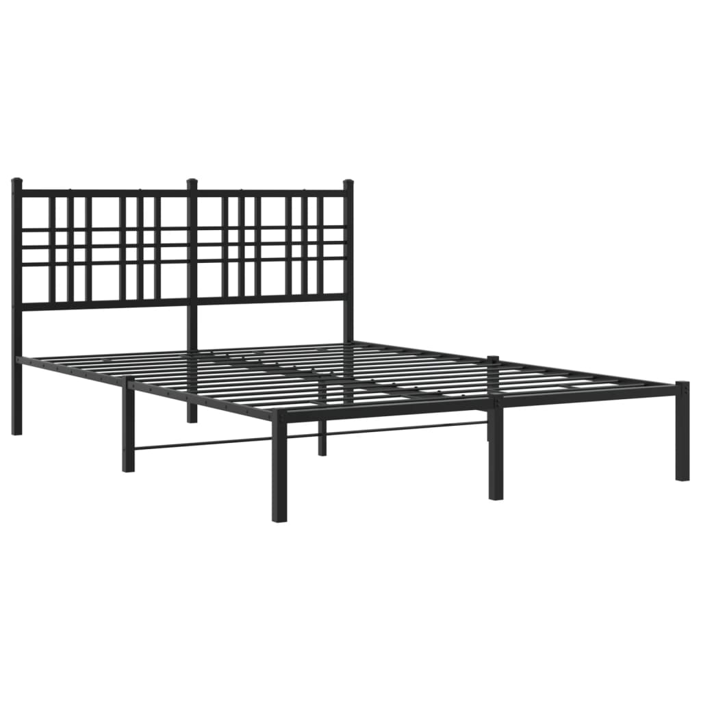 Bedframe met hoofdbord metaal zwart 135x190 cm is nu te koop bij PeponiXL, paradijselijk wonen!