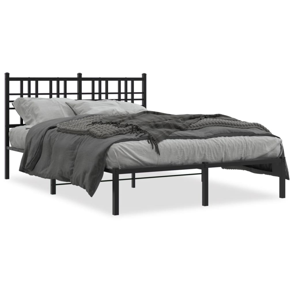 Bedframe met hoofdbord metaal zwart 135x190 cm is nu te koop bij PeponiXL, paradijselijk wonen!
