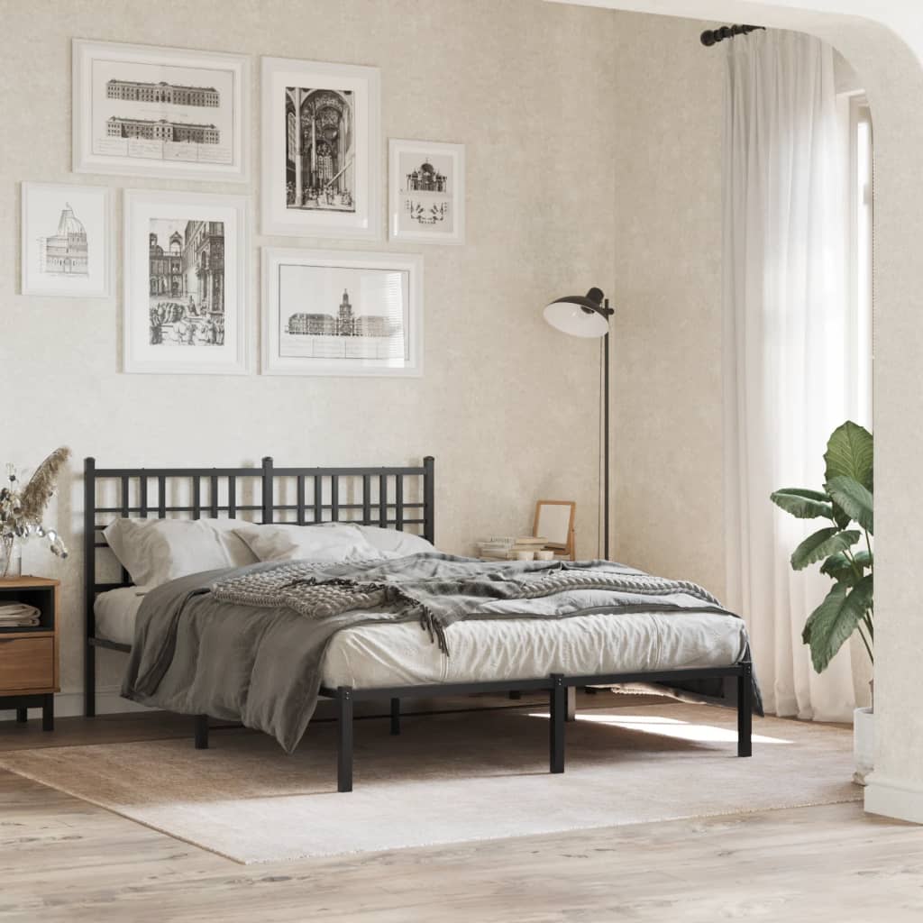 Bedframe met hoofdbord metaal zwart 140x190 cm is nu te koop bij PeponiXL, paradijselijk wonen!