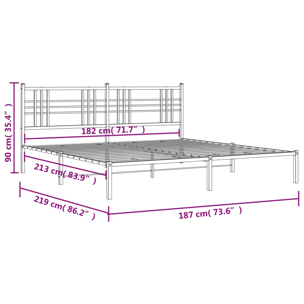 Bedframe met hoofdbord metaal zwart 183x213 cm is nu te koop bij PeponiXL, paradijselijk wonen!