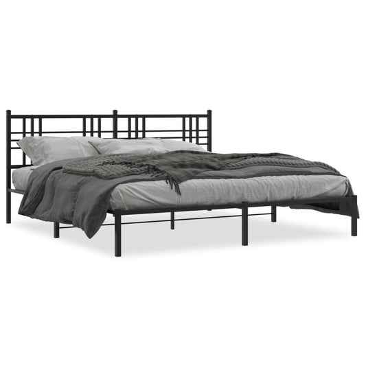 Bedframe met hoofdbord metaal zwart 183x213 cm is nu te koop bij PeponiXL, paradijselijk wonen!