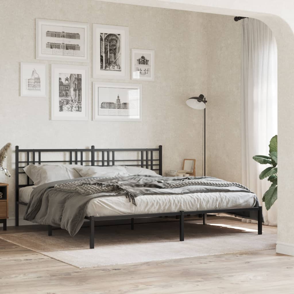 Bedframe met hoofdbord metaal zwart 193x203 cm is nu te koop bij PeponiXL, paradijselijk wonen!