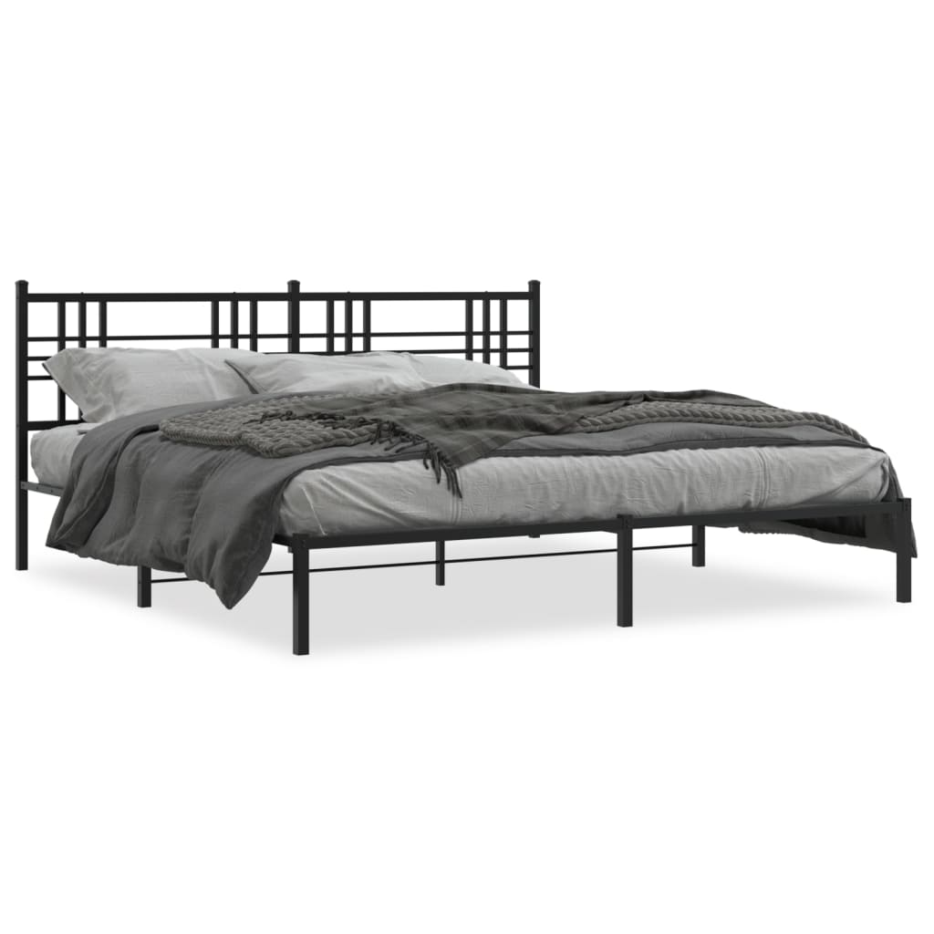 Bedframe met hoofdbord metaal zwart 193x203 cm is nu te koop bij PeponiXL, paradijselijk wonen!