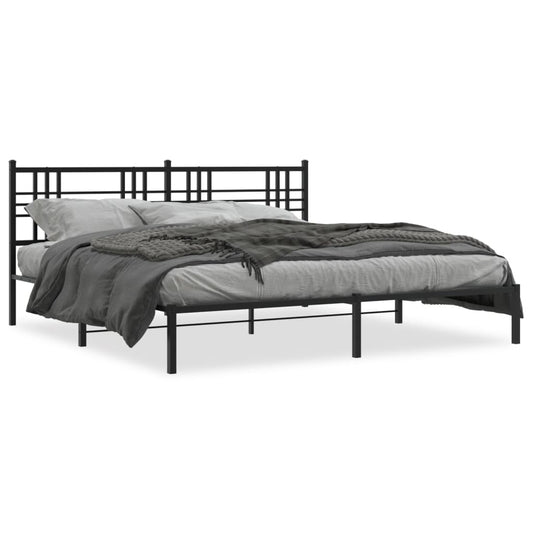 Bedframe met hoofdbord metaal zwart 193x203 cm is nu te koop bij PeponiXL, paradijselijk wonen!