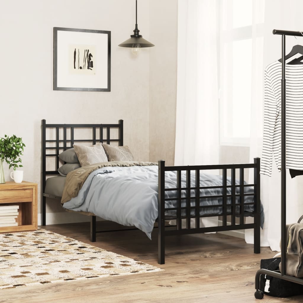 Bedframe met hoofd- en voeteneinde metaal zwart 75x190 cm is nu te koop bij PeponiXL, paradijselijk wonen!