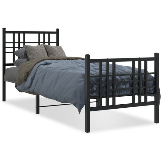 Bedframe met hoofd- en voeteneinde metaal zwart 75x190 cm is nu te koop bij PeponiXL, paradijselijk wonen!