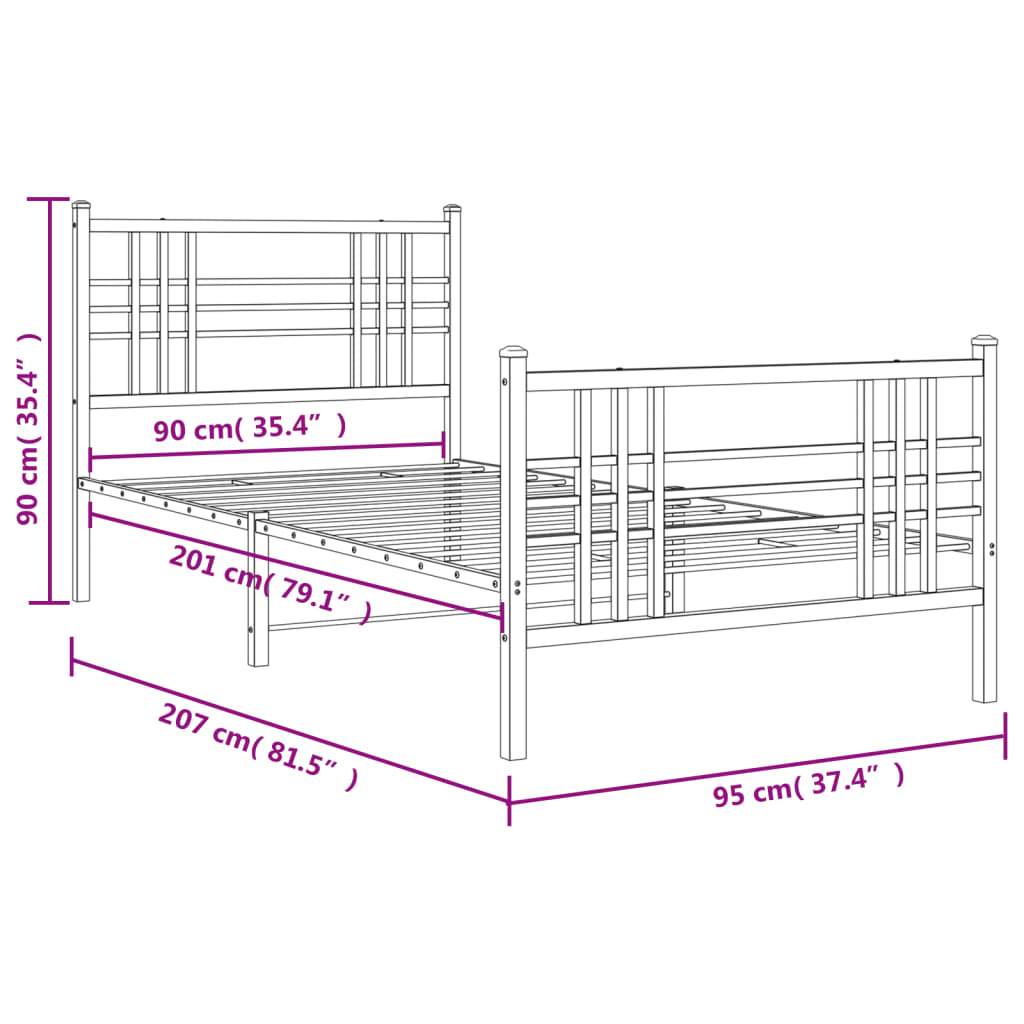 Bedframe met hoofd- en voeteneinde metaal zwart 90x200 cm is nu te koop bij PeponiXL, paradijselijk wonen!