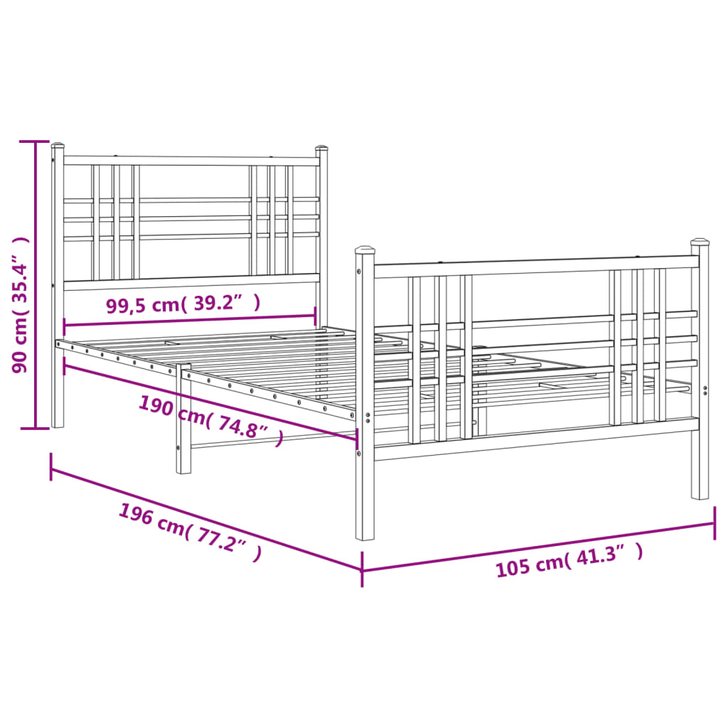 Bedframe met hoofd- en voeteneinde metaal zwart 100x190 cm is nu te koop bij PeponiXL, paradijselijk wonen!