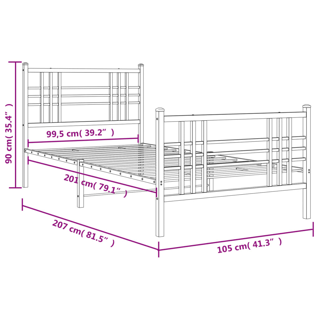 Bedframe met hoofd- en voeteneinde metaal zwart 100x200 cm is nu te koop bij PeponiXL, paradijselijk wonen!