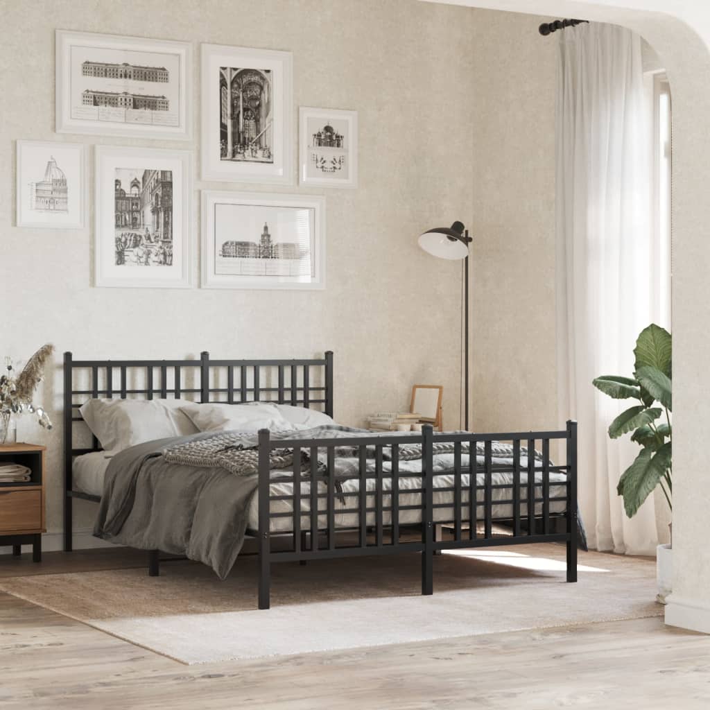 Bedframe met hoofd- en voeteneinde metaal zwart 137x190 cm is nu te koop bij PeponiXL, paradijselijk wonen!
