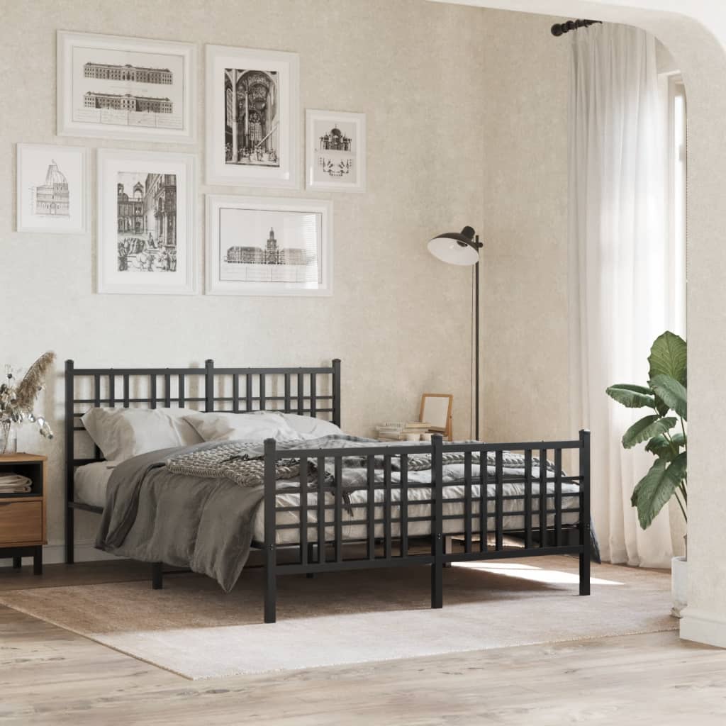 Bedframe met hoofd- en voeteneinde metaal zwart 140x190 cm is nu te koop bij PeponiXL, paradijselijk wonen!