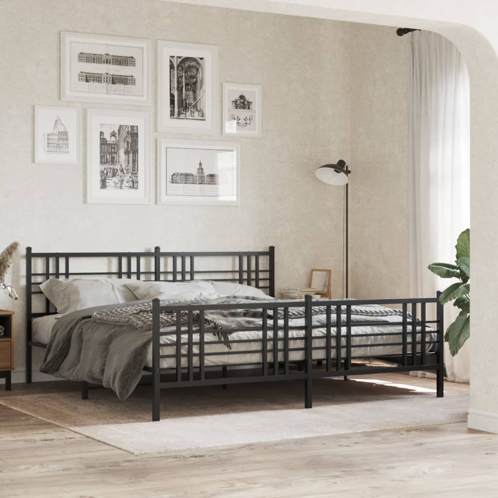 Bedframe met hoofd- en voeteneinde metaal zwart 183x213 cm is nu te koop bij PeponiXL, paradijselijk wonen!