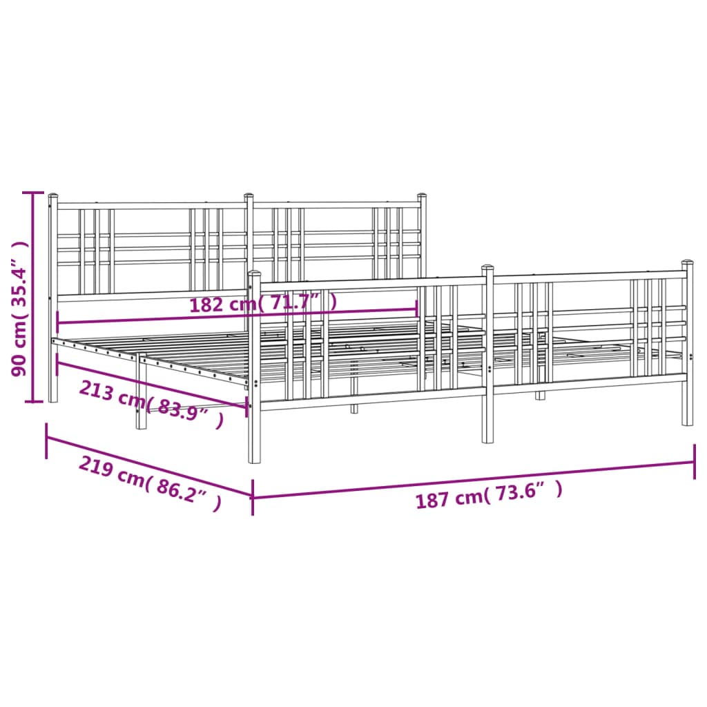 Bedframe met hoofd- en voeteneinde metaal zwart 183x213 cm is nu te koop bij PeponiXL, paradijselijk wonen!