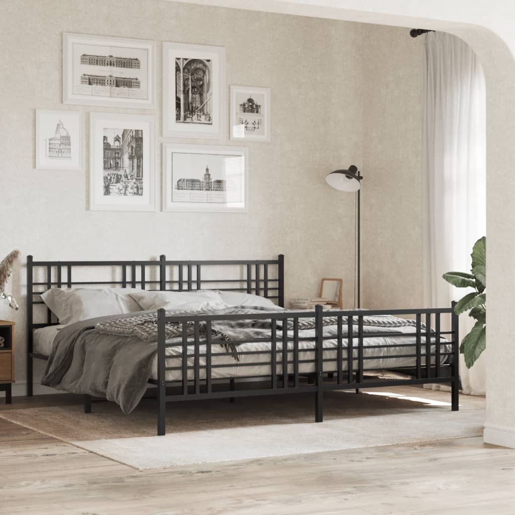 Bedframe met hoofd- en voeteneinde metaal zwart 193x203 cm is nu te koop bij PeponiXL, paradijselijk wonen!