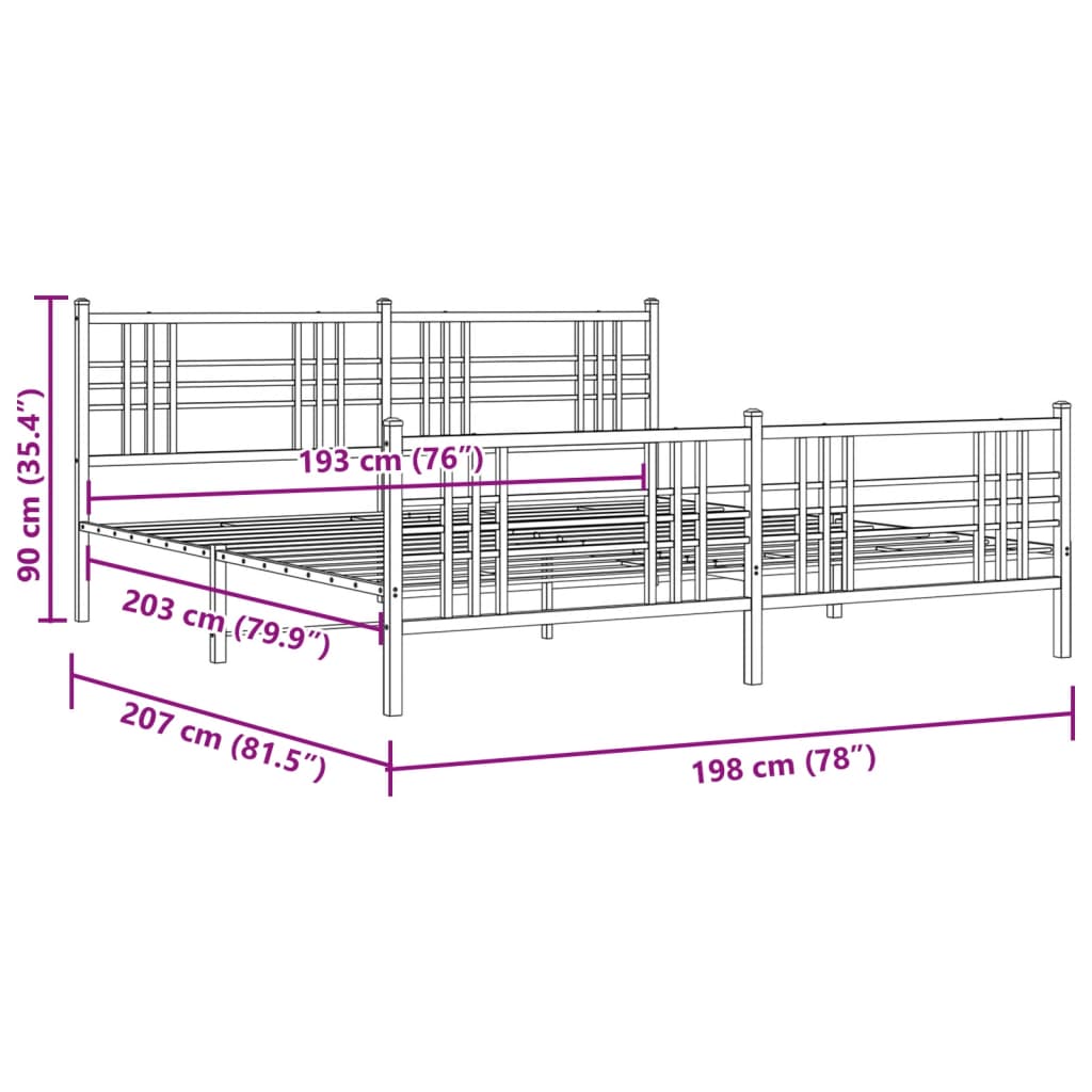 Bedframe met hoofd- en voeteneinde metaal zwart 193x203 cm is nu te koop bij PeponiXL, paradijselijk wonen!