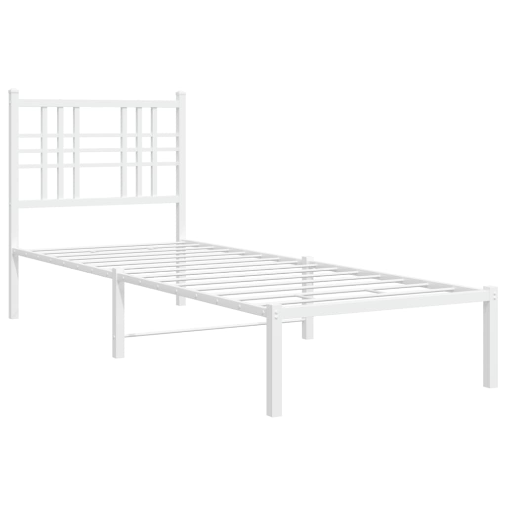 Bedframe met hoofdbord zonder matras metaal wit 75x190 cm is nu te koop bij PeponiXL, paradijselijk wonen!