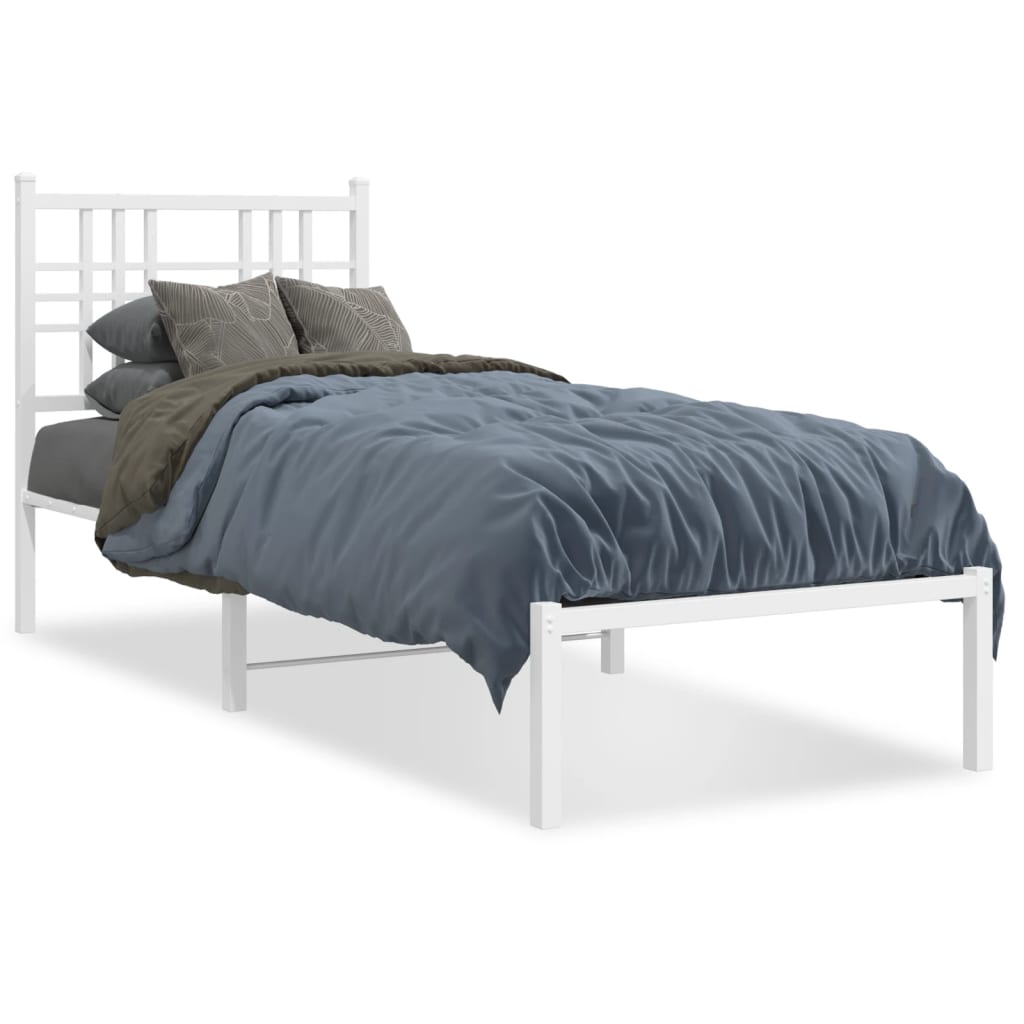 Bedframe met hoofdbord zonder matras metaal wit 75x190 cm is nu te koop bij PeponiXL, paradijselijk wonen!