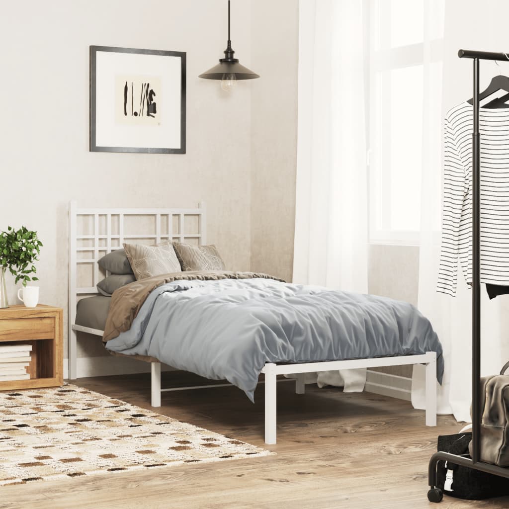 Bedframe met hoofdbord metaal wit 80x200 cm is nu te koop bij PeponiXL, paradijselijk wonen!