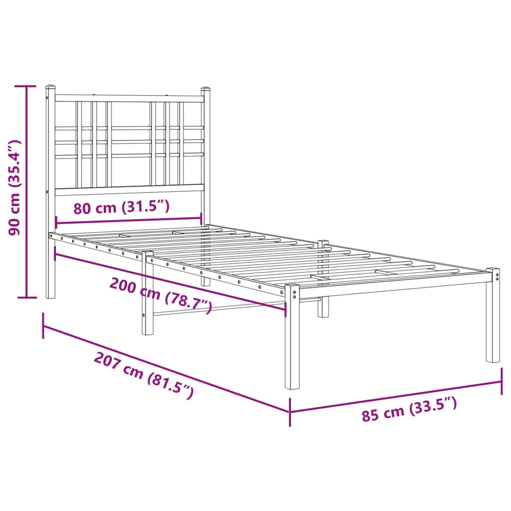 Bedframe met hoofdbord metaal wit 80x200 cm is nu te koop bij PeponiXL, paradijselijk wonen!
