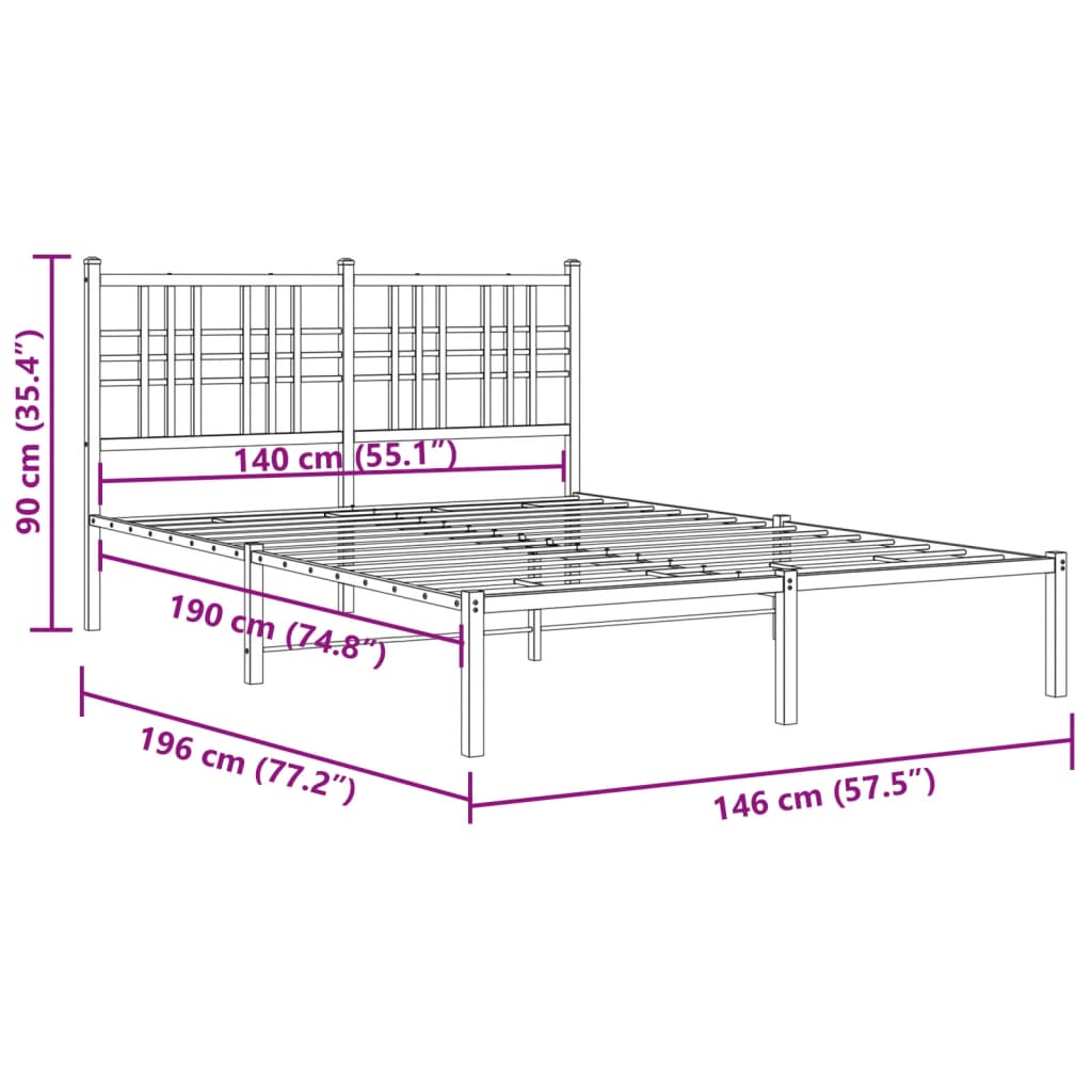 Bedframe met hoofdbord metaal wit 140x190 cm is nu te koop bij PeponiXL, paradijselijk wonen!