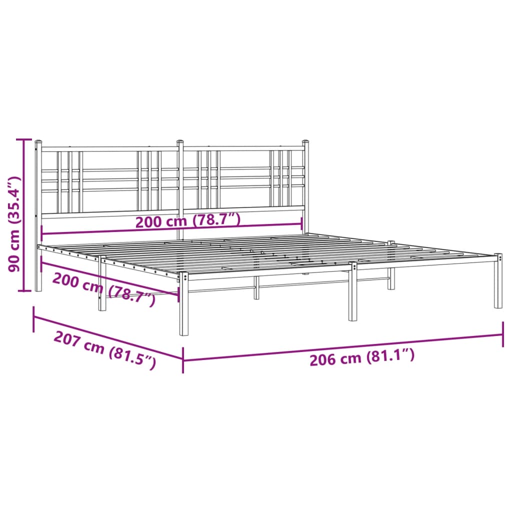 Bedframe met hoofdbord metaal wit 200x200 cm is nu te koop bij PeponiXL, paradijselijk wonen!