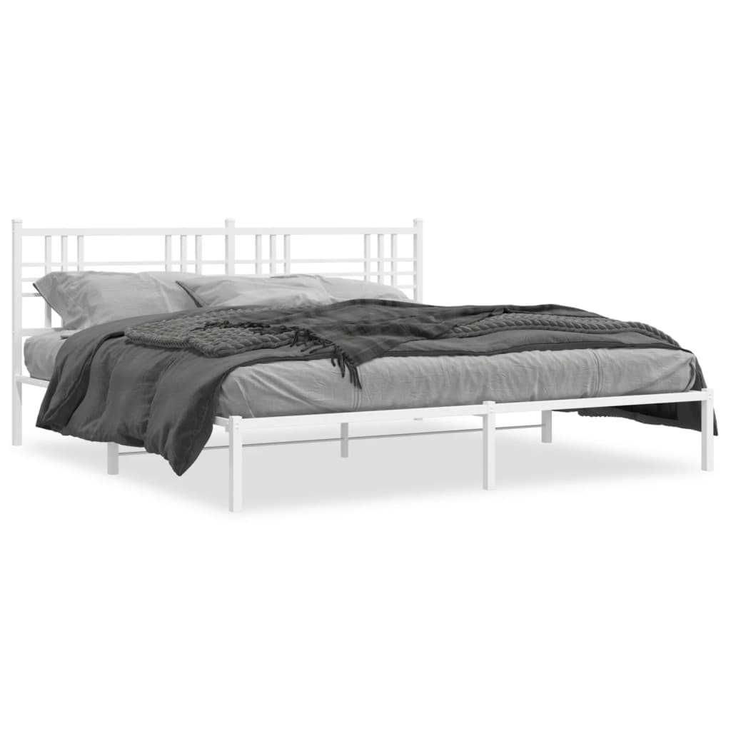 Bedframe met hoofdbord metaal wit 200x200 cm is nu te koop bij PeponiXL, paradijselijk wonen!
