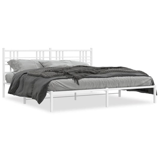 Bedframe met hoofdbord metaal wit 200x200 cm is nu te koop bij PeponiXL, paradijselijk wonen!