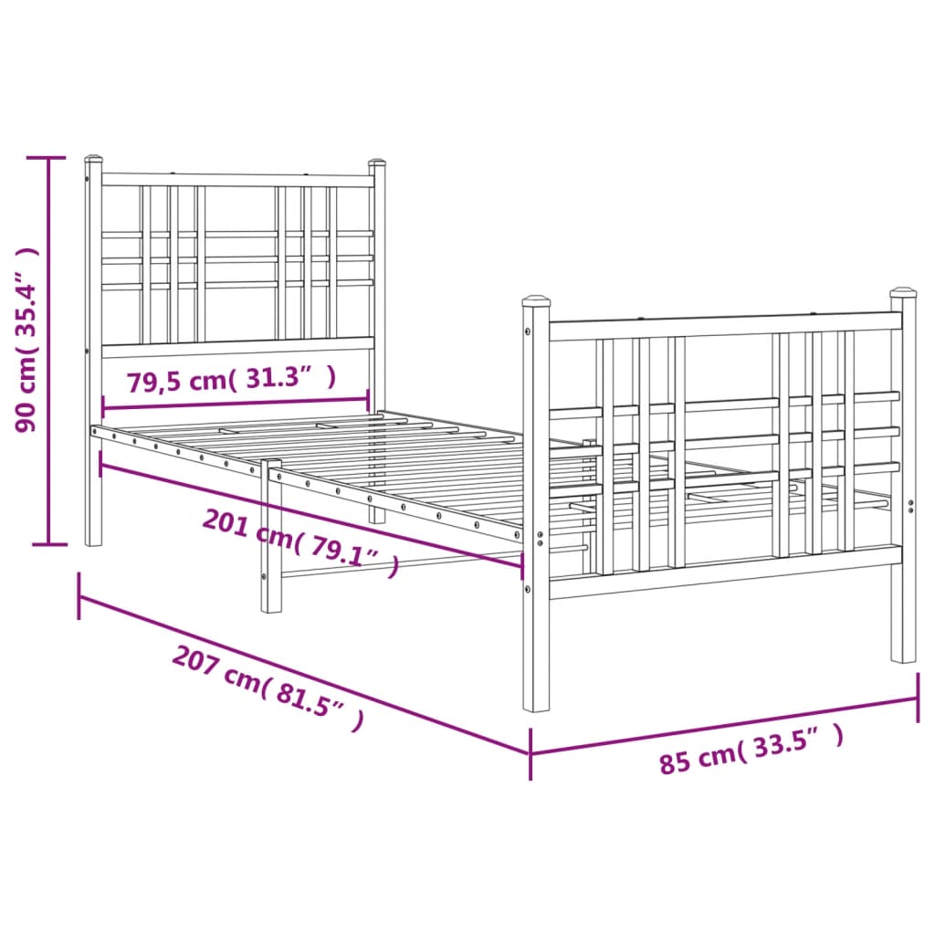 Bedframe met hoofd- en voeteneinde metaal wit 80x200 cm is nu te koop bij PeponiXL, paradijselijk wonen!