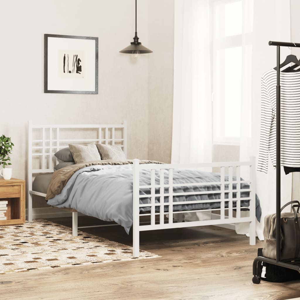 Bedframe met hoofd- en voeteneinde metaal wit 90x200 cm is nu te koop bij PeponiXL, paradijselijk wonen!