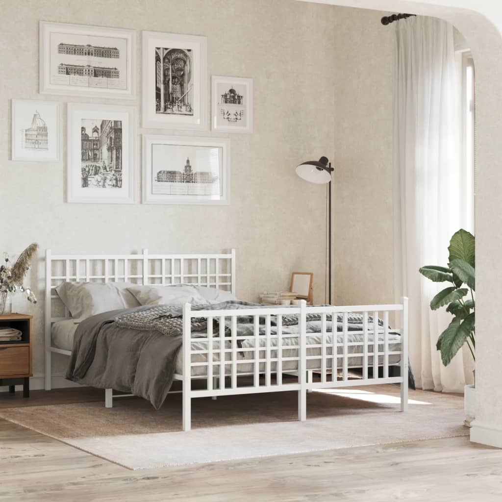 Bedframe met hoofd- en voeteneinde metaal wit 120x200 cm is nu te koop bij PeponiXL, paradijselijk wonen!