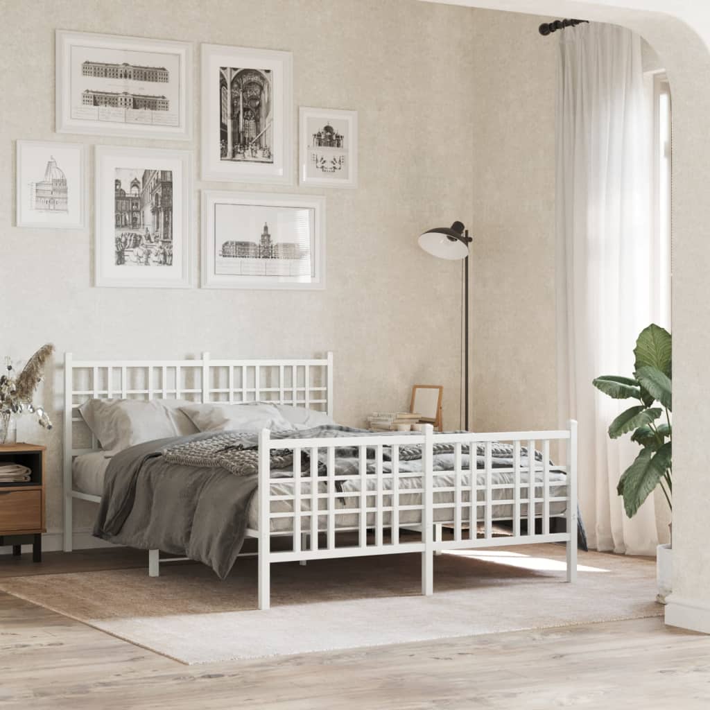 Bedframe met hoofd- en voeteneinde metaal wit 137x190 cm is nu te koop bij PeponiXL, paradijselijk wonen!