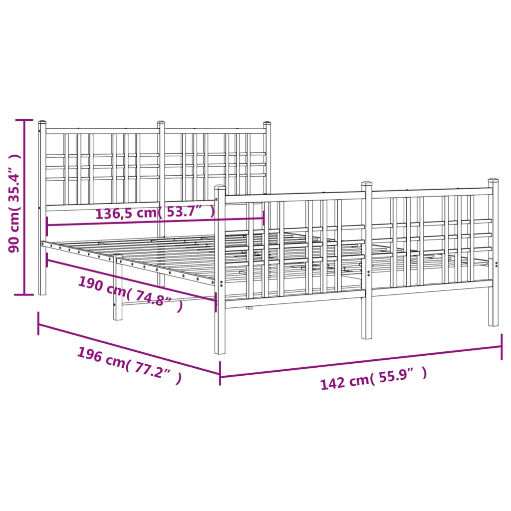 Bedframe met hoofd- en voeteneinde metaal wit 137x190 cm is nu te koop bij PeponiXL, paradijselijk wonen!