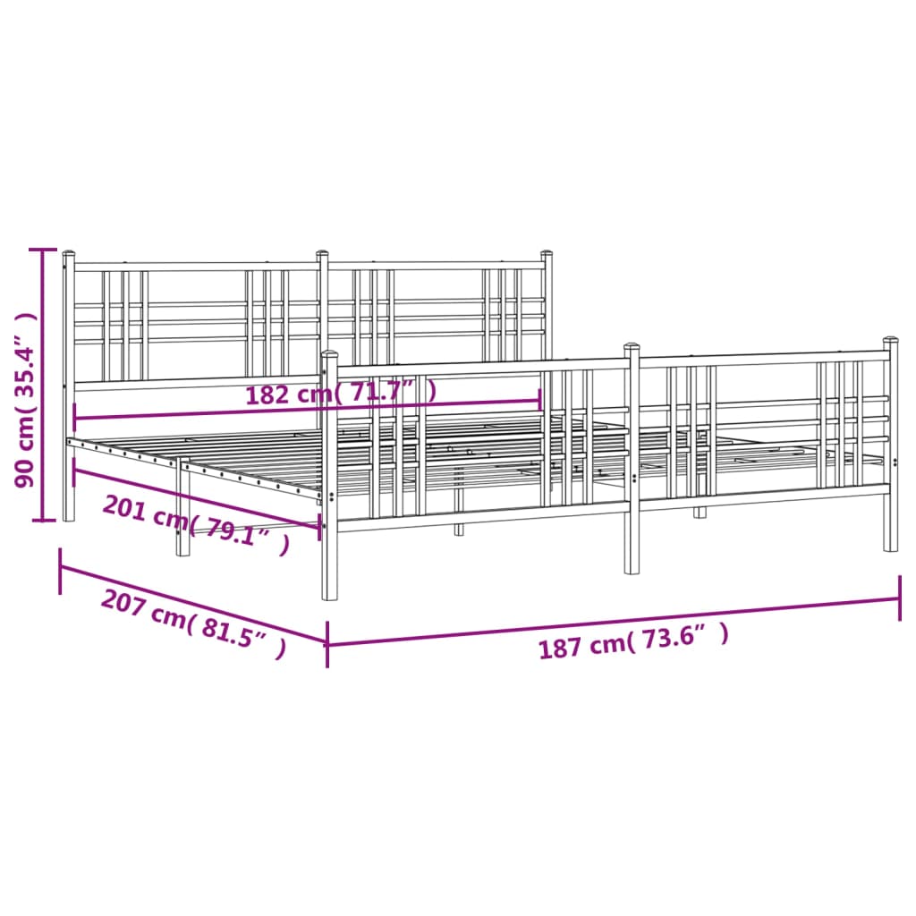 Bedframe met hoofd- en voeteneinde metaal wit 180x200 cm is nu te koop bij PeponiXL, paradijselijk wonen!