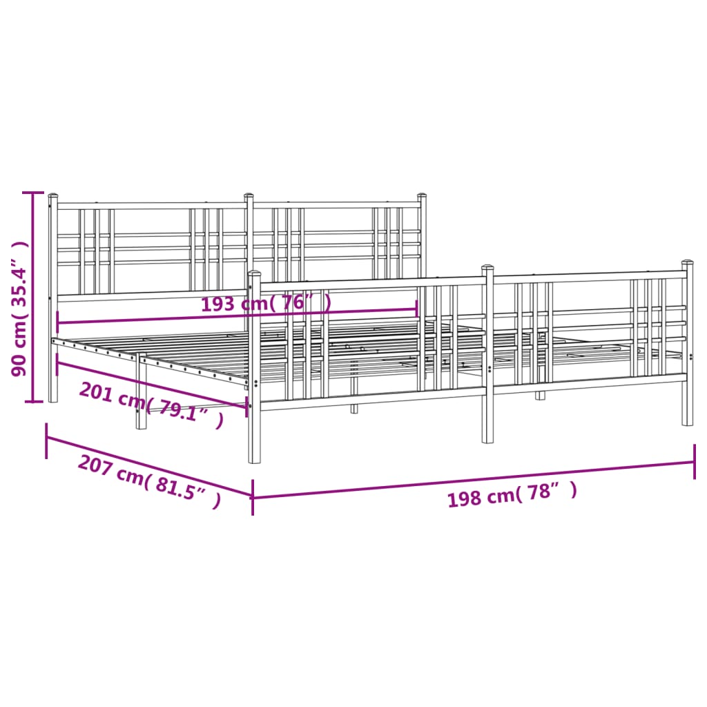Bedframe met hoofd- en voeteneinde metaal wit 193x203 cm is nu te koop bij PeponiXL, paradijselijk wonen!