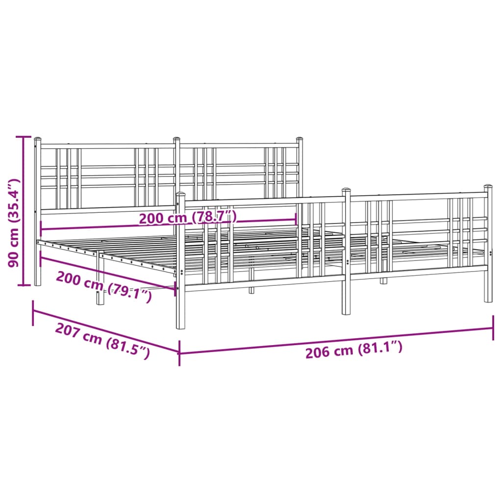 Bedframe met hoofd- en voeteneinde metaal wit 200x200 cm is nu te koop bij PeponiXL, paradijselijk wonen!