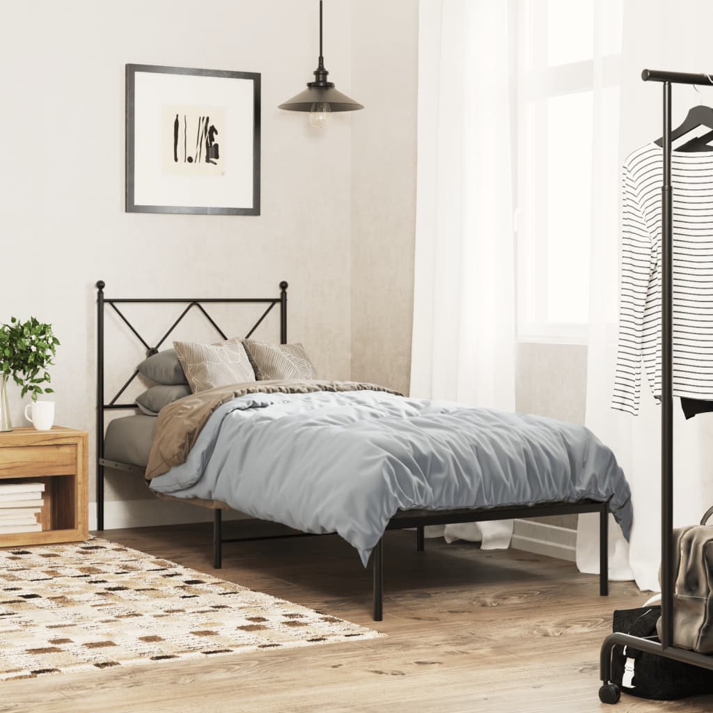Bedframe met hoofdbord metaal zwart 75x190 cm is nu te koop bij PeponiXL, paradijselijk wonen!