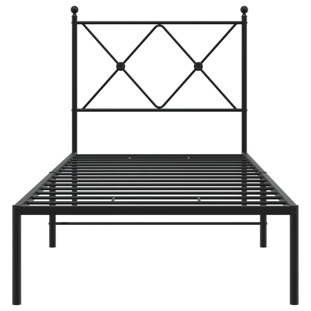 Bedframe met hoofdbord metaal zwart 75x190 cm is nu te koop bij PeponiXL, paradijselijk wonen!