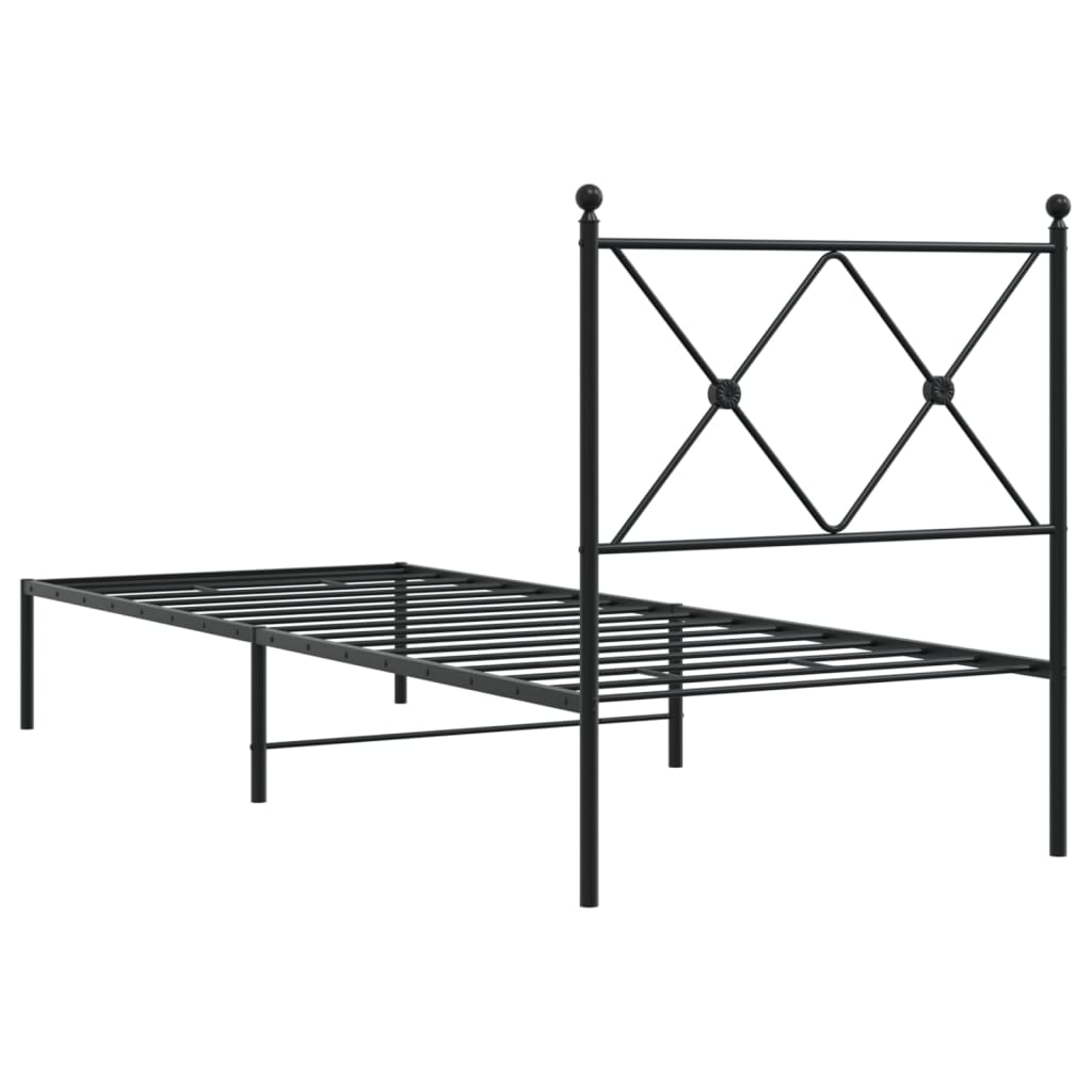 Bedframe met hoofdbord metaal zwart 75x190 cm is nu te koop bij PeponiXL, paradijselijk wonen!