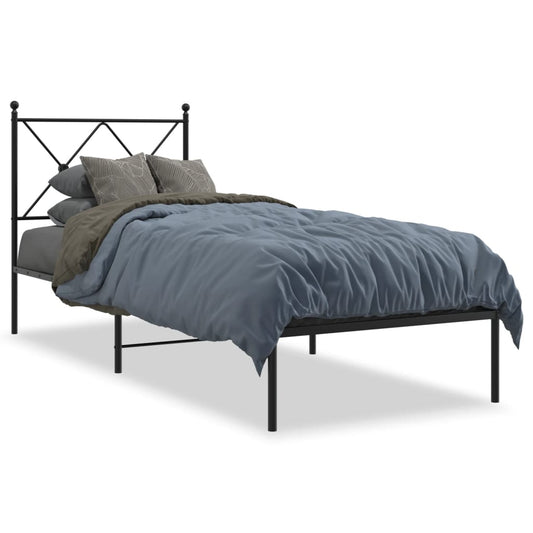 Bedframe met hoofdbord metaal zwart 75x190 cm is nu te koop bij PeponiXL, paradijselijk wonen!