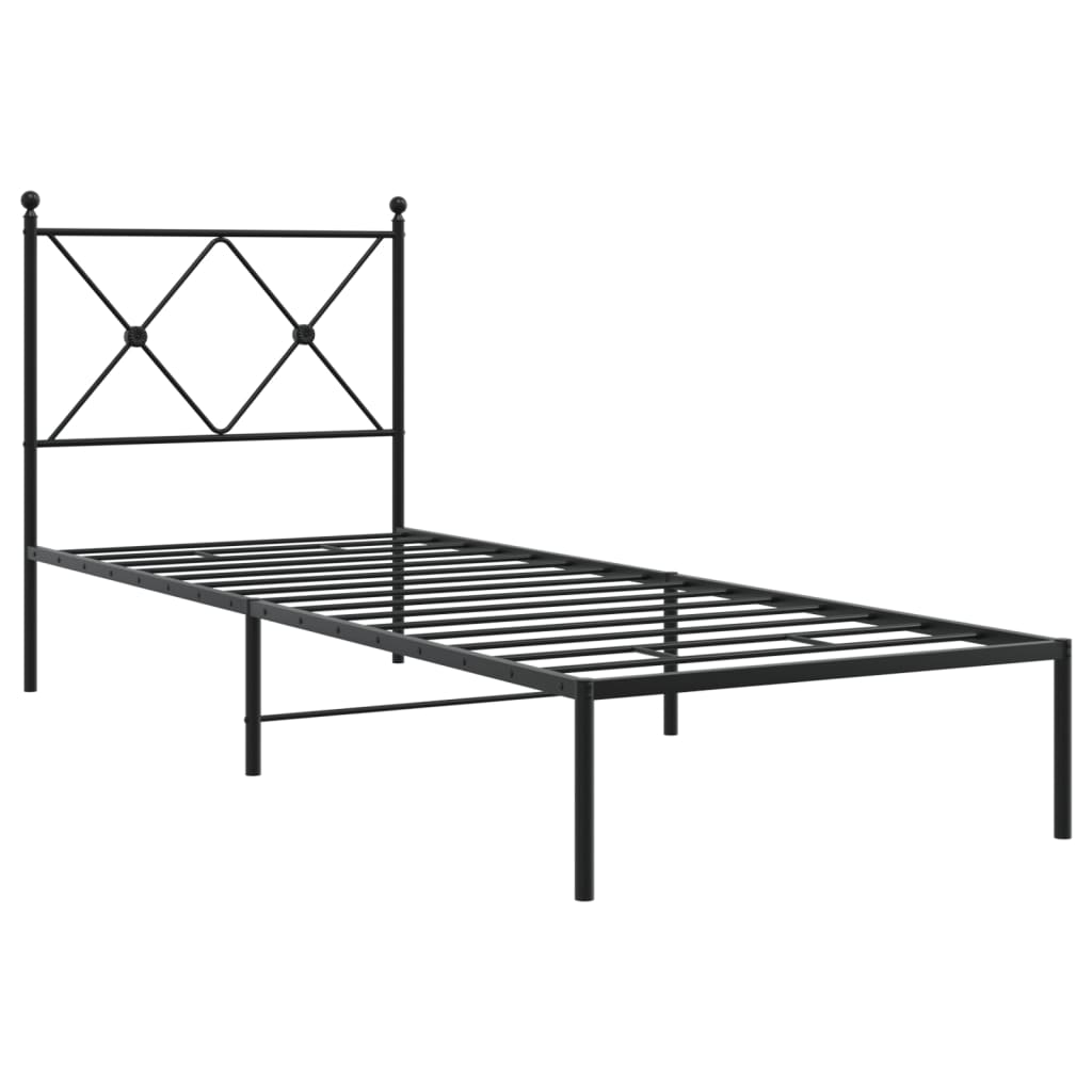 Bedframe met hoofdbord metaal zwart 80x200 cm is nu te koop bij PeponiXL, paradijselijk wonen!