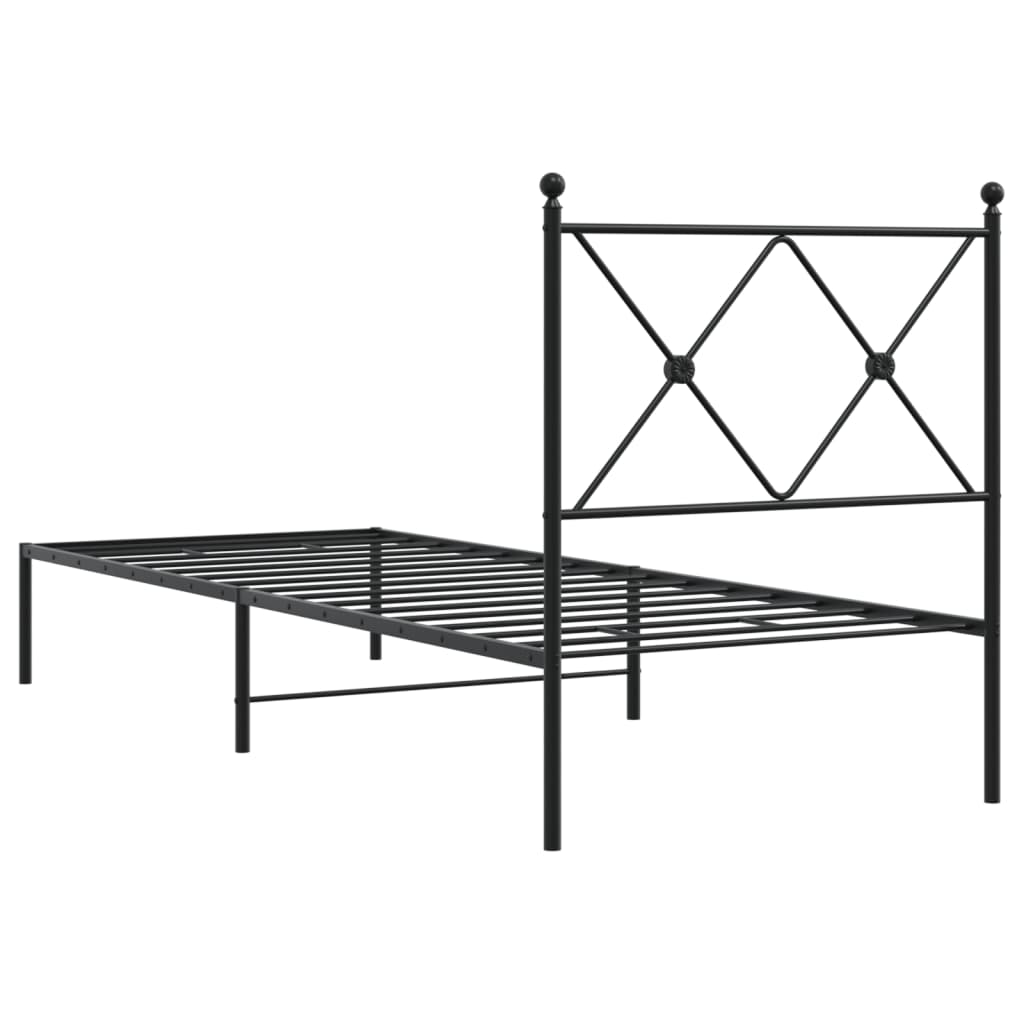 Bedframe met hoofdbord metaal zwart 80x200 cm is nu te koop bij PeponiXL, paradijselijk wonen!