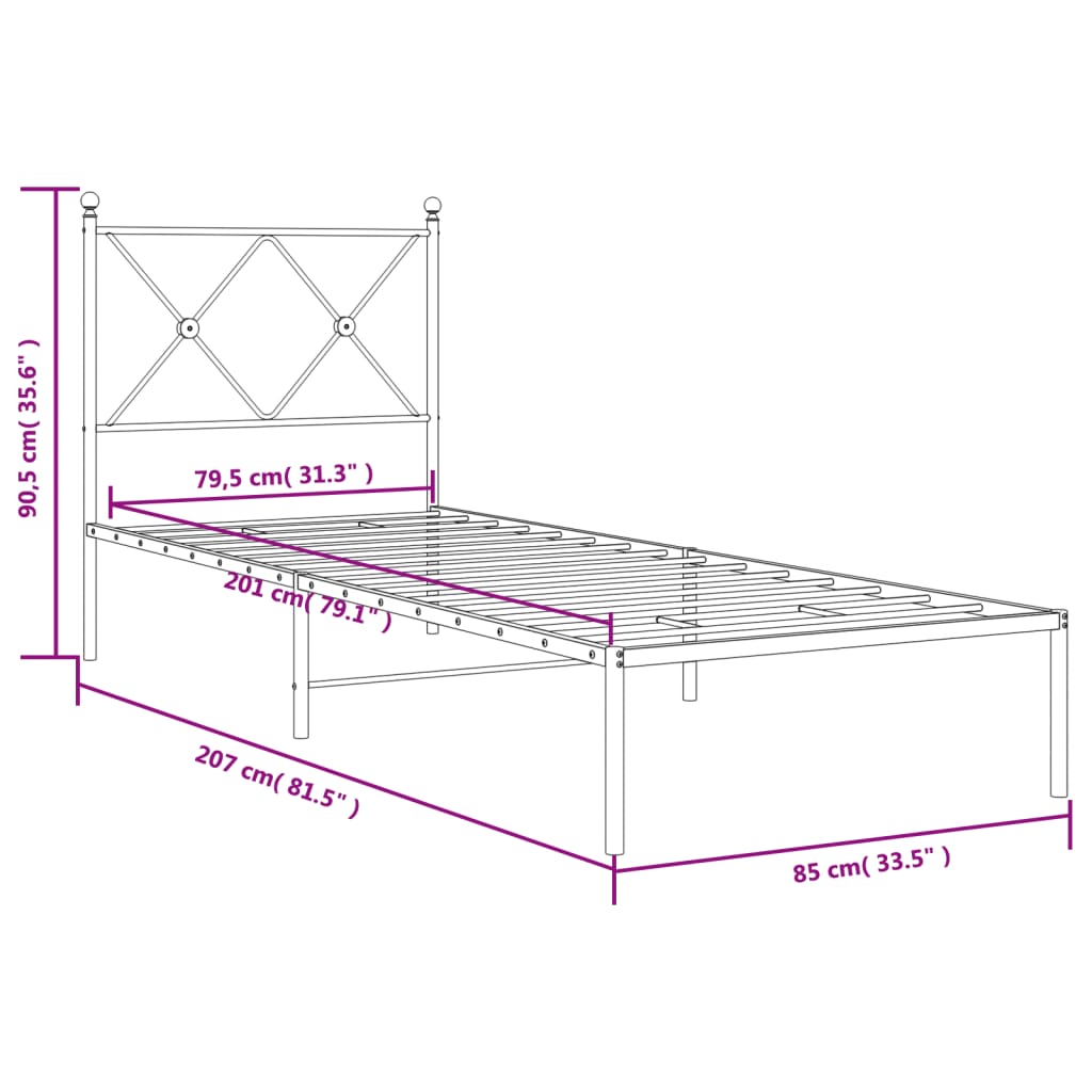 Bedframe met hoofdbord metaal zwart 80x200 cm is nu te koop bij PeponiXL, paradijselijk wonen!