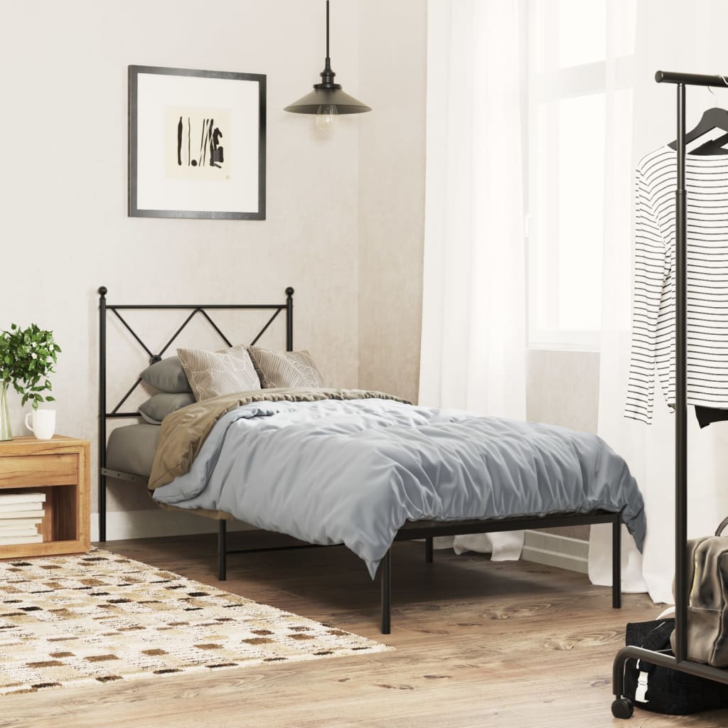 Bedframe met hoofdbord metaal zwart 80x200 cm is nu te koop bij PeponiXL, paradijselijk wonen!