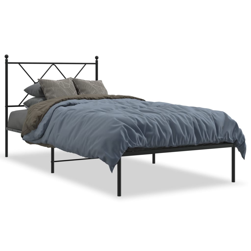 Bedframe met hoofdbord metaal zwart 90x190 cm is nu te koop bij PeponiXL, paradijselijk wonen!