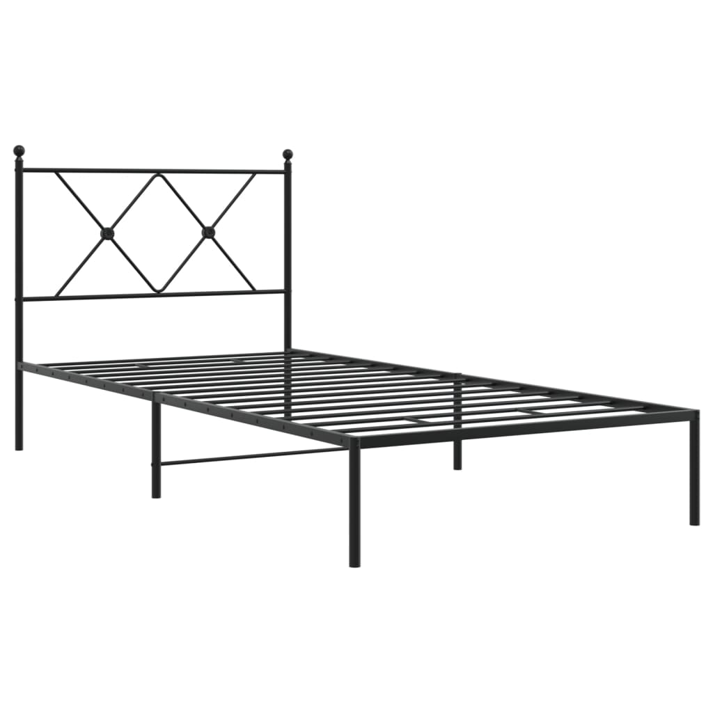 Bedframe met hoofdbord metaal zwart 90x190 cm is nu te koop bij PeponiXL, paradijselijk wonen!