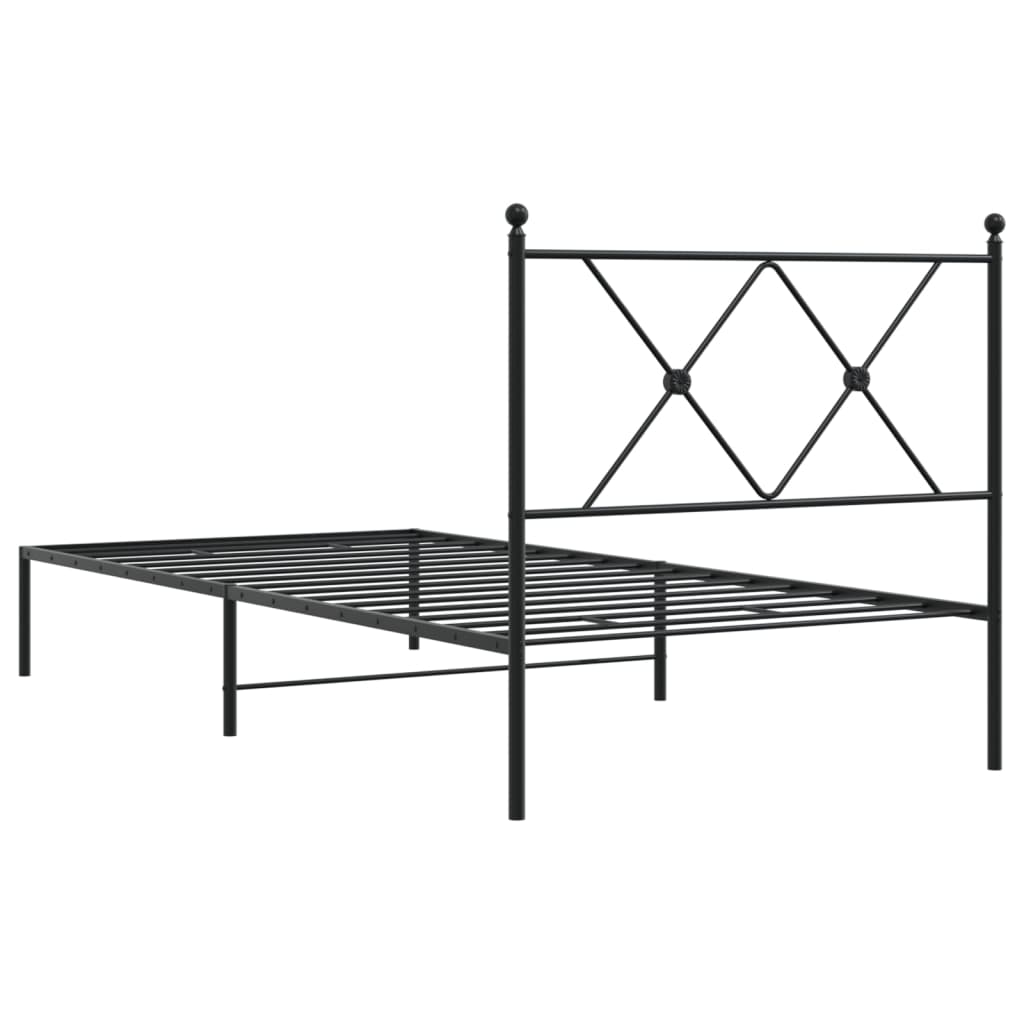 Bedframe met hoofdbord metaal zwart 90x190 cm is nu te koop bij PeponiXL, paradijselijk wonen!